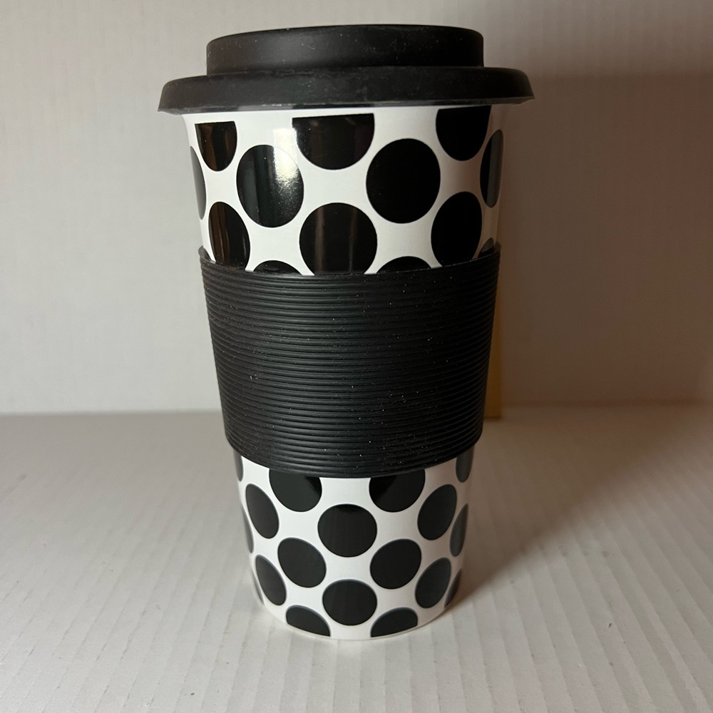 Polka Dot Travel Mug with Black Lid